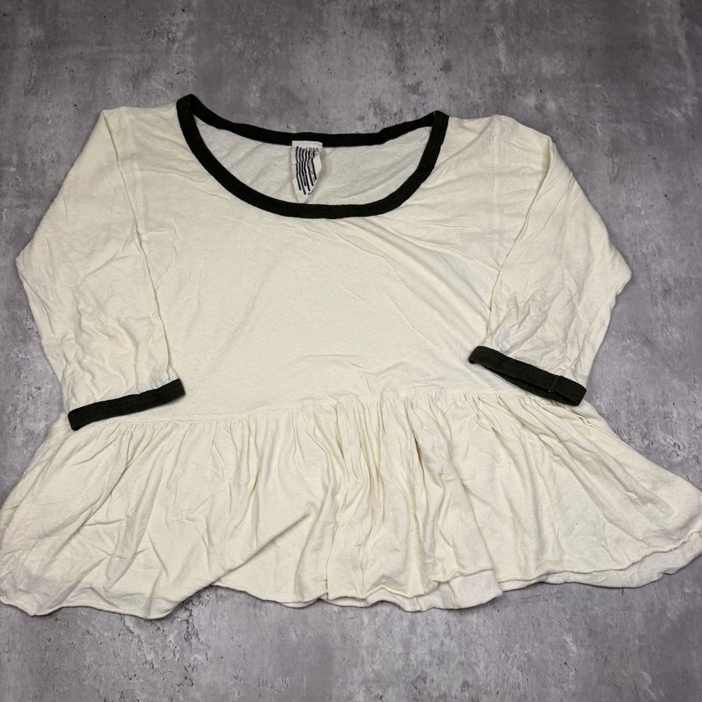 Free People Ring It To Me Peplum Tee Blouse Shirt Ivory Size M Made In USA